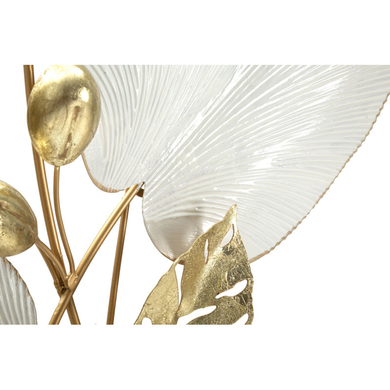 Grande Déco murale Bouquet de feuilles 52x90 en Métal Blanc Doré Pitch 