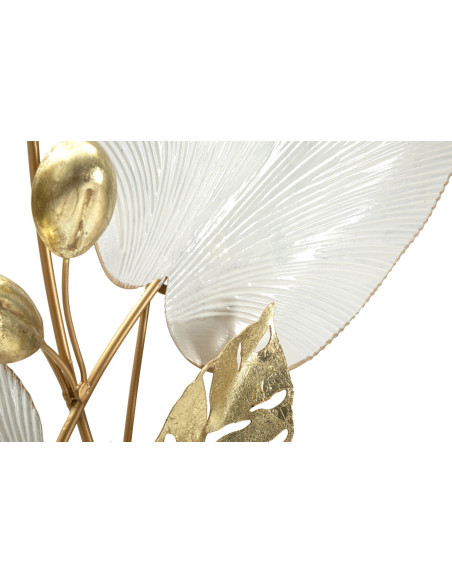 Grande Déco murale Bouquet de feuilles 52x90 en Métal Blanc Doré Pitch 