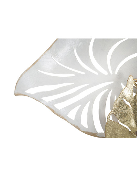Grande Déco murale Bouquet de feuilles 52x90 en Métal Blanc Doré Pitch 