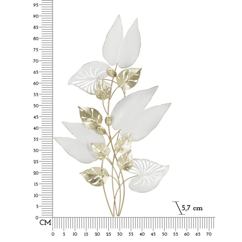 Grande Déco murale Bouquet de feuilles 52x90 en Métal Blanc Doré Pitch 