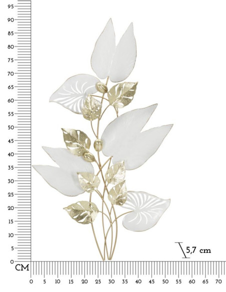 Grande Déco murale Bouquet de feuilles 52x90 en Métal Blanc Doré Pitch 