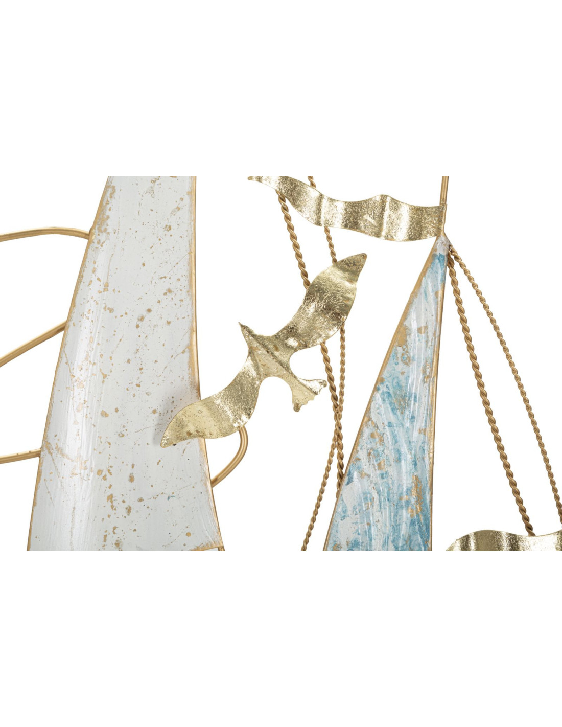 Décoration Murale Voiliers En Métal – 50 X 50 Cm – Bleu Et Doré – Thème Maritime, Océan – Pour Salon, Chambre, Bureau – Style Contemporain