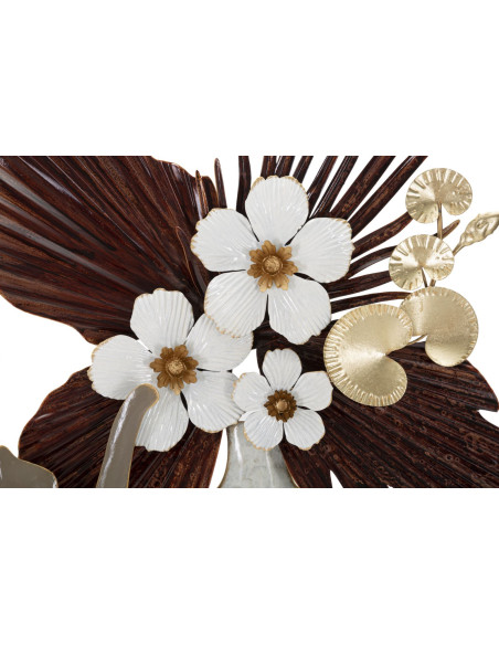 Déco murale originale Chat avec vase 54x59 en Métal Beige Blanc Marron Rylon 