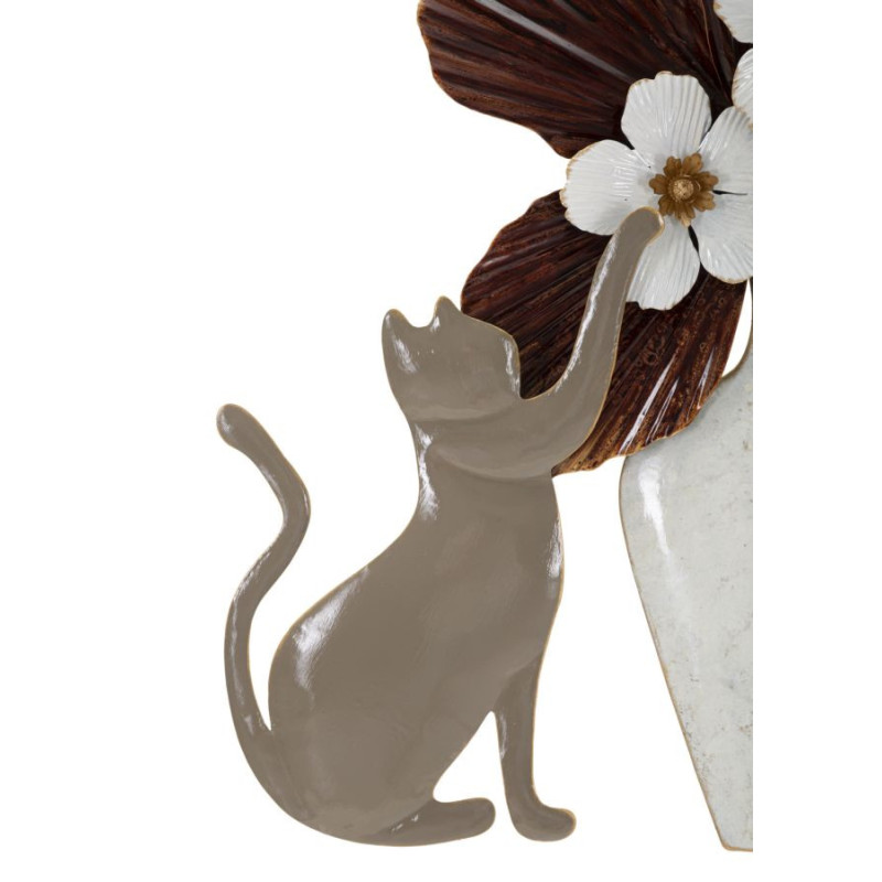Déco murale originale Chat avec vase 54x59 en Métal Beige Blanc Marron Rylon 