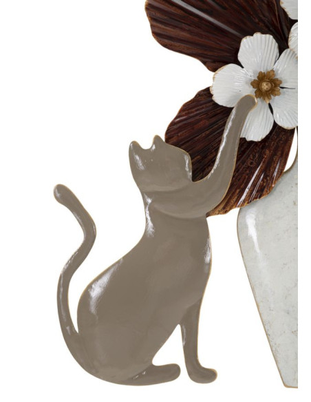 Déco murale originale Chat avec vase 54x59 en Métal Beige Blanc Marron Rylon 