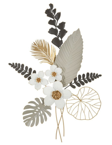 Grande Déco murale moderne Bouquet de fleurs 71x96 en Métal Blanc Gris Doré Eryla 