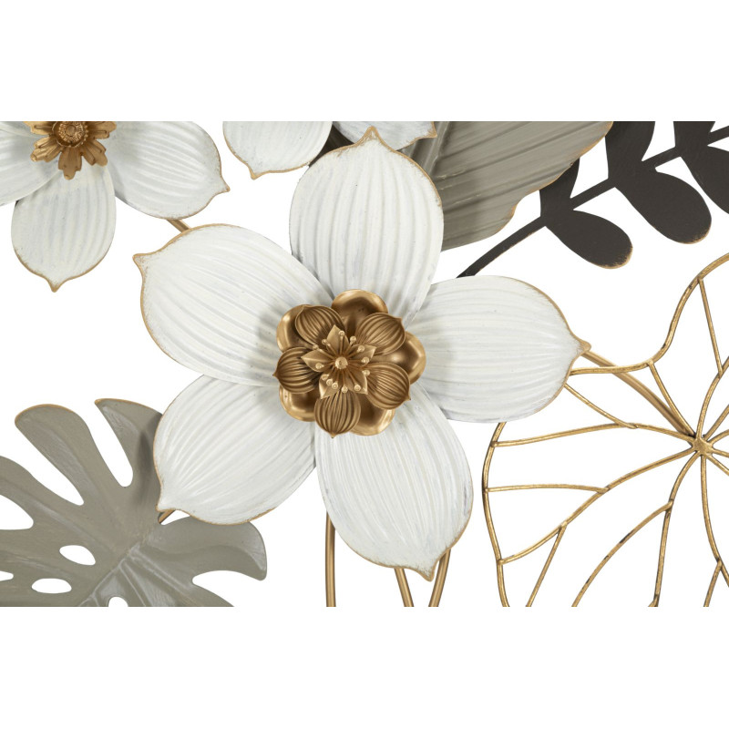 Grande Déco murale moderne Bouquet de fleurs 71x96 en Métal Blanc Gris Doré Eryla 