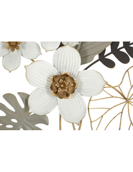 Grande Déco murale moderne Bouquet de fleurs 71x96 en Métal Blanc Gris Doré Eryla 