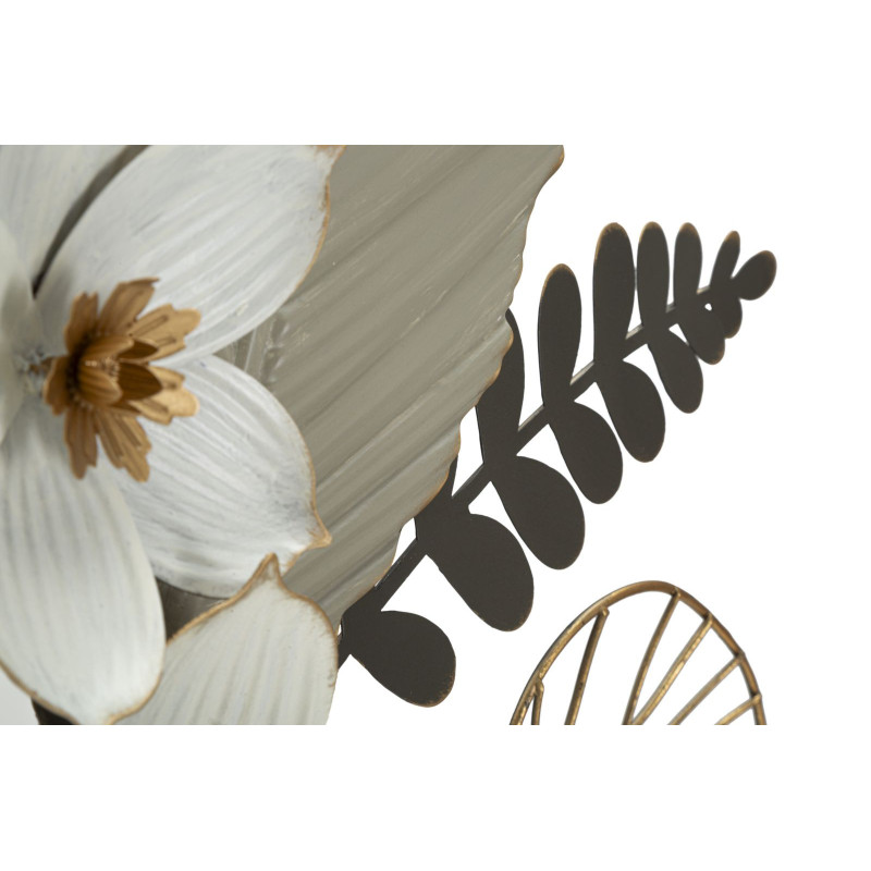 Grande Déco murale moderne Bouquet de fleurs 71x96 en Métal Blanc Gris Doré Eryla 