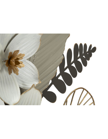 Grande Déco murale moderne Bouquet de fleurs 71x96 en Métal Blanc Gris Doré Eryla 
