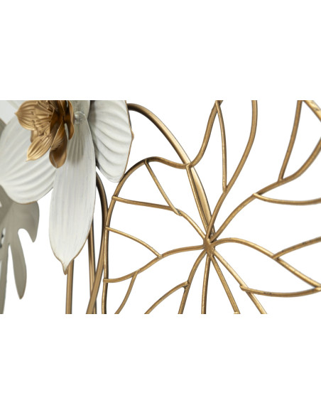 Grande Déco murale moderne Bouquet de fleurs 71x96 en Métal Blanc Gris Doré Eryla 