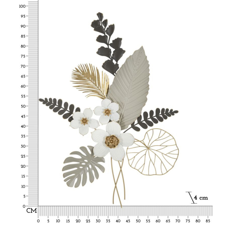 Grande Déco murale moderne Bouquet de fleurs 71x96 en Métal Blanc Gris Doré Eryla 