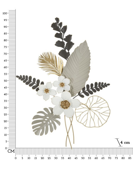 Grande Déco murale moderne Bouquet de fleurs 71x96 en Métal Blanc Gris Doré Eryla 
