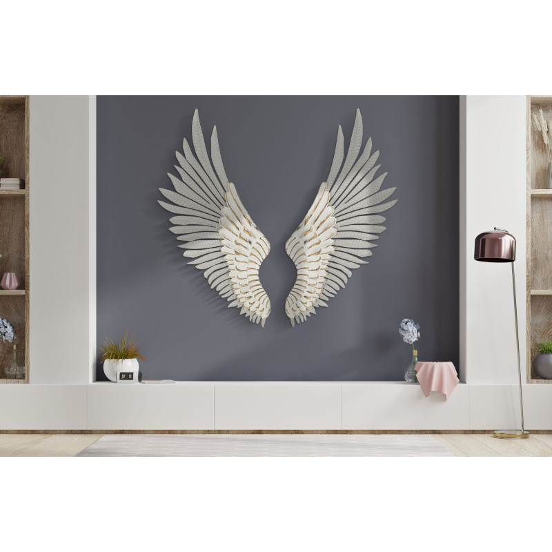 Grande Déco murale originale Ailes 88x104 en Métal Bois Blanc Naturel Mylan 