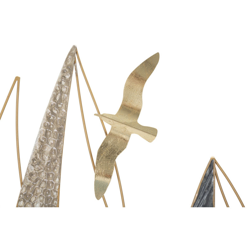 Grande Déco murale Bord de mer Voiliers 123x69 en Métal Doré Bleu Blanc Kilar 