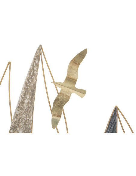 Grande Déco murale Bord de mer Voiliers 123x69 en Métal Doré Bleu Blanc Kilar 