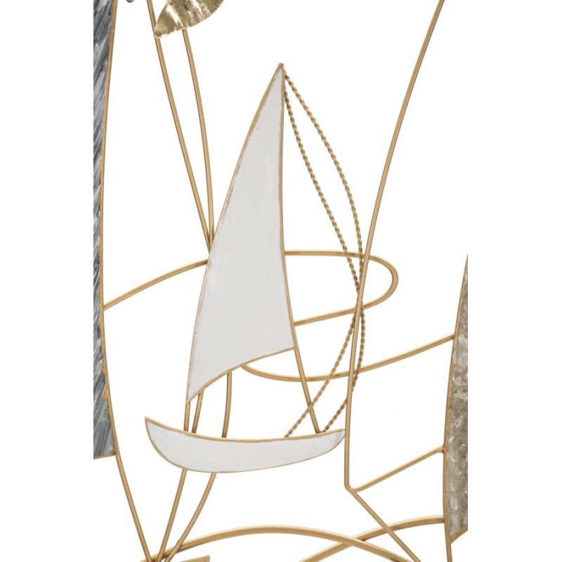 Grande Déco murale Bord de mer Voiliers 123x69 en Métal Doré Bleu Blanc Kilar 