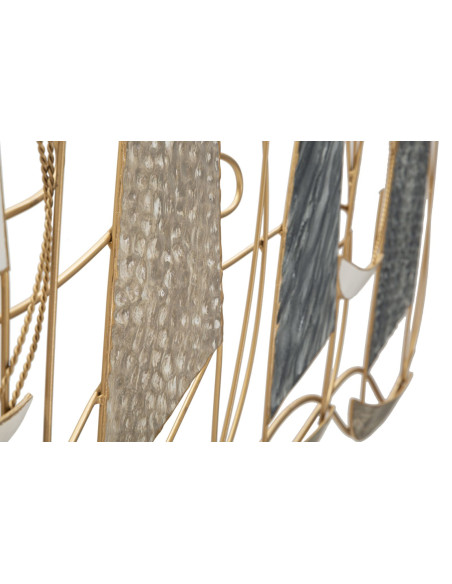 Grande Déco murale Bord de mer Voiliers 123x69 en Métal Doré Bleu Blanc Kilar 