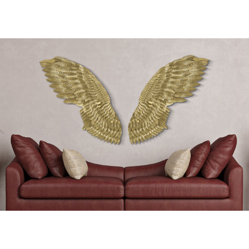 Grande Déco murale originale 2 Ailes 120x146 en Métal Doré Zilra 