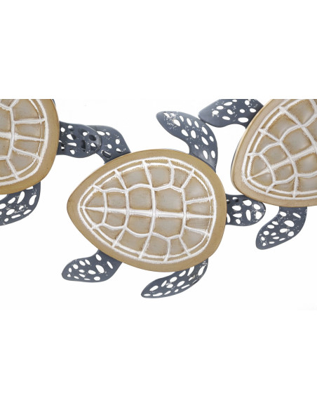 Grande Déco murale originale Tortues 111x43 en Métal Bleu Bois Naturel Nylia 