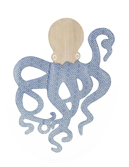 Déco murale originale Pieuvre 41x57 en Métal Bleu Blanc Bois Naturel Zalyn 