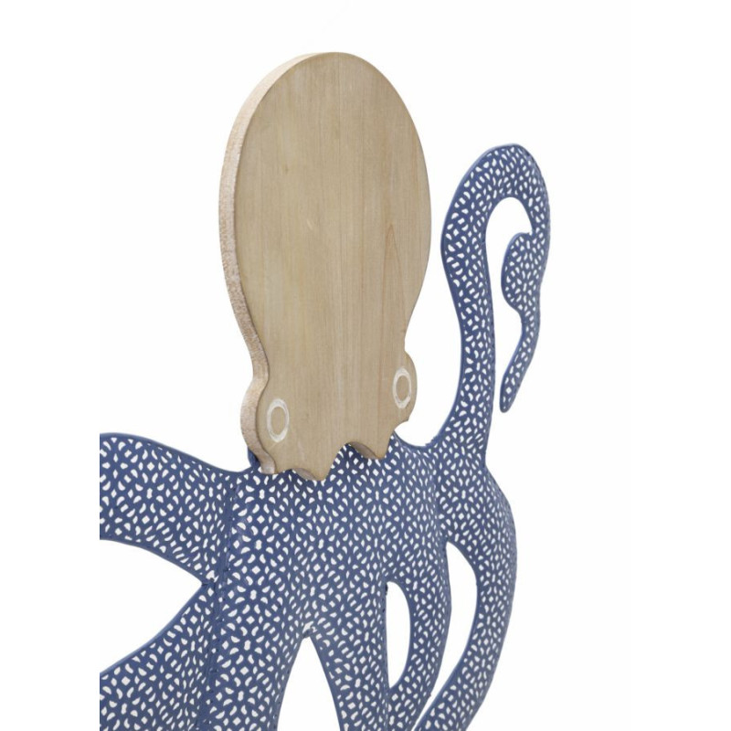 Déco murale originale Pieuvre 41x57 en Métal Bleu Blanc Bois Naturel Zalyn 