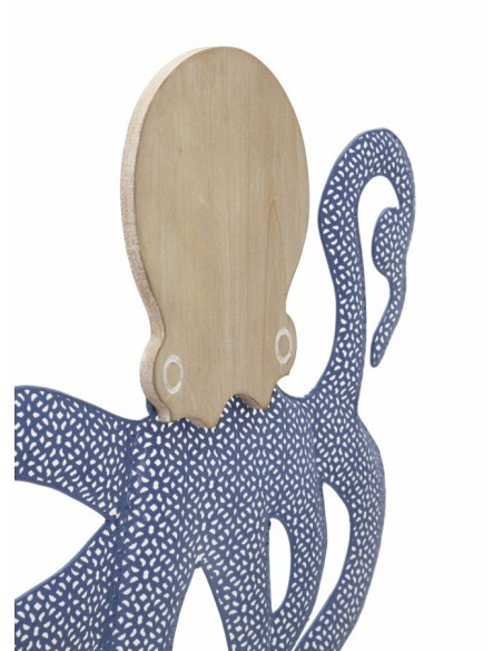 Déco murale originale Pieuvre 41x57 en Métal Bleu Blanc Bois Naturel Zalyn 
