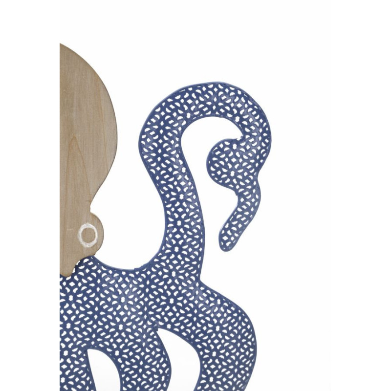 Déco murale originale Pieuvre 41x57 en Métal Bleu Blanc Bois Naturel Zalyn 