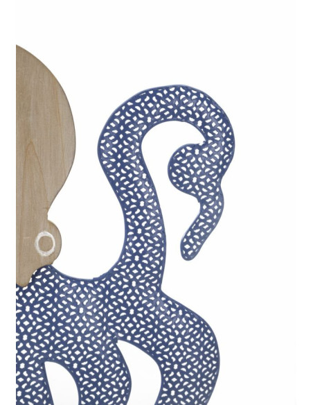 Déco murale originale Pieuvre 41x57 en Métal Bleu Blanc Bois Naturel Zalyn 
