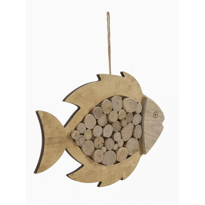 Déco murale originale Poisson à suspendre 42x28 en Bois de pin Bois de hêtre Naturel Elron 