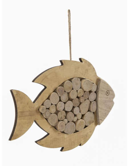 Déco murale originale Poisson à suspendre 42x28 en Bois de pin Bois de hêtre Naturel Elron 