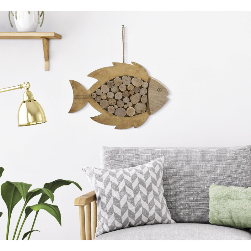 Déco murale originale Poisson à suspendre 42x28 en Bois de pin Bois de hêtre Naturel Elron 