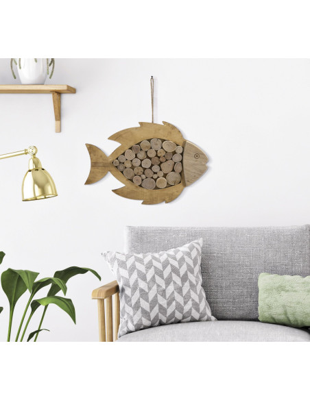 Déco murale originale Poisson à suspendre 42x28 en Bois de pin Bois de hêtre Naturel Elron 