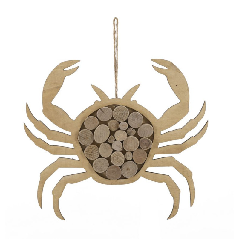 Déco murale originale Crabe à suspendre 35x31 en Bois de pin Bois de hêtre Naturel Jalyn 