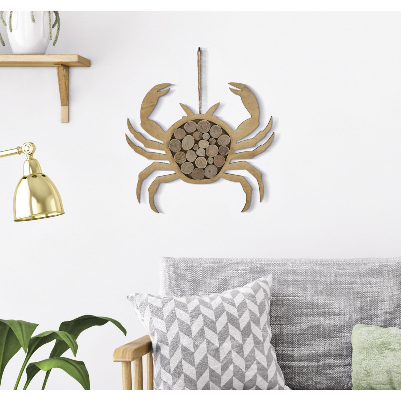 Déco murale originale Crabe à suspendre 35x31 en Bois de pin Bois de hêtre Naturel Jalyn 