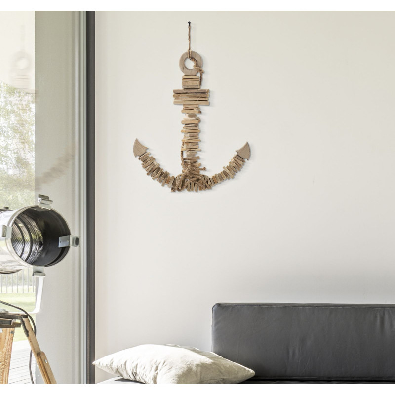 Déco murale originale Ancre à suspendre 39x46 en Bois de pin Bois de hêtre Naturel Zarin 
