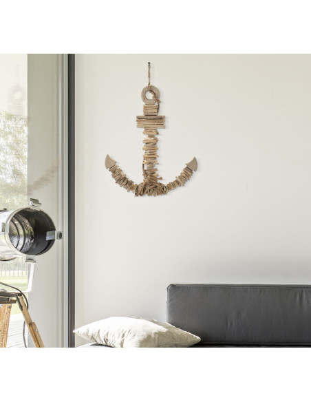 Déco murale originale Ancre à suspendre 39x46 en Bois de pin Bois de hêtre Naturel Zarin 