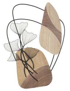 Grande Déco murale moderne Fleurs 70x100 en Métal Noir Bois Naturel Zelyn 