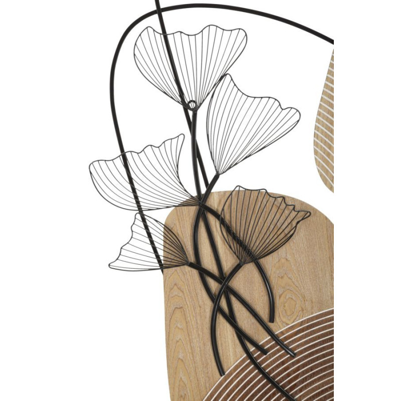 Grande Déco murale moderne Fleurs 70x100 en Métal Noir Bois Naturel Zelyn 