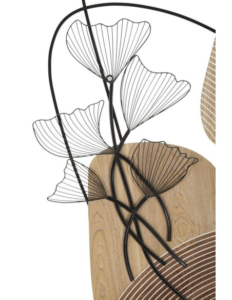 Grande Déco murale moderne Fleurs 70x100 en Métal Noir Bois Naturel Zelyn 