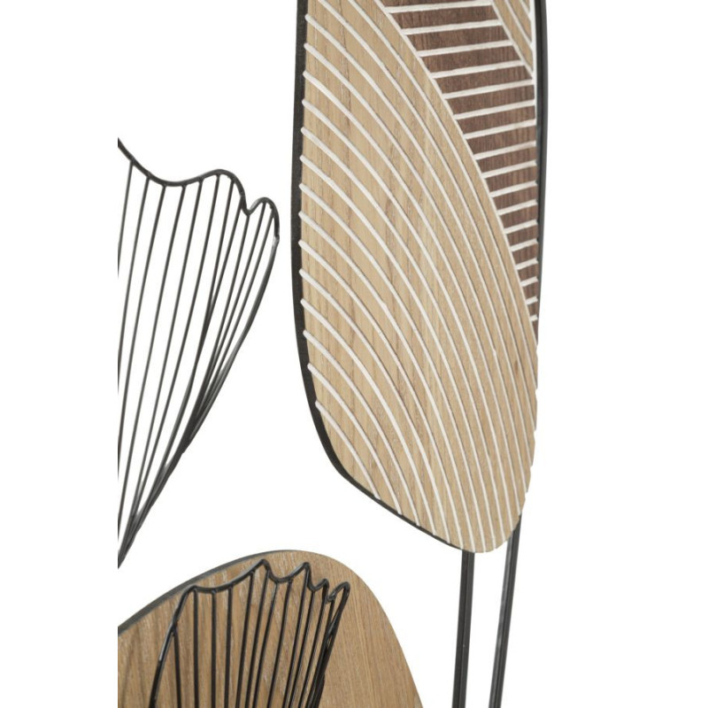 Grande Déco murale moderne Fleurs 70x100 en Métal Noir Bois Naturel Zelyn 