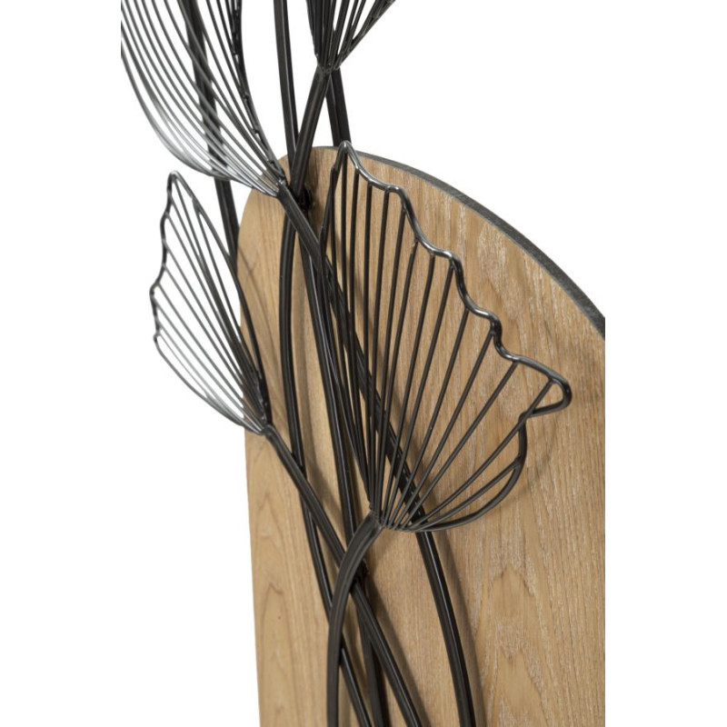 Grande Déco murale moderne Fleurs 70x100 en Métal Noir Bois Naturel Zelyn 
