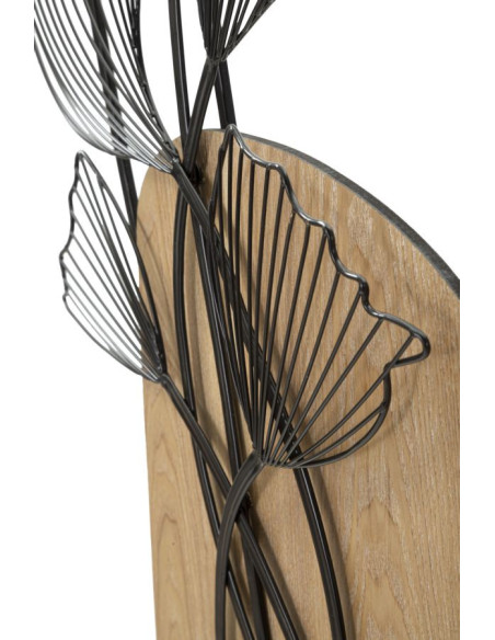Grande Déco murale moderne Fleurs 70x100 en Métal Noir Bois Naturel Zelyn 