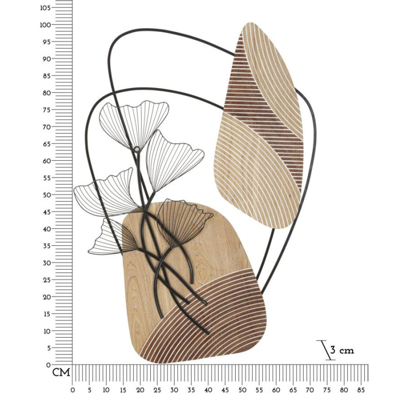 Grande Déco murale moderne Fleurs 70x100 en Métal Noir Bois Naturel Zelyn 