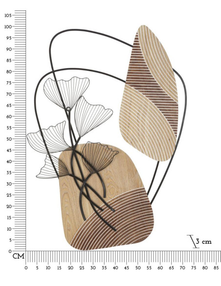 Grande Déco murale moderne Fleurs 70x100 en Métal Noir Bois Naturel Zelyn 