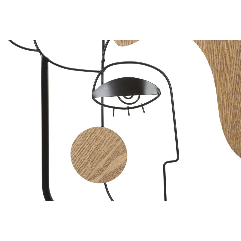 Déco murale originale 3 Visages abstraits 38x89 en Métal Noir Bois Naturel Picassy 