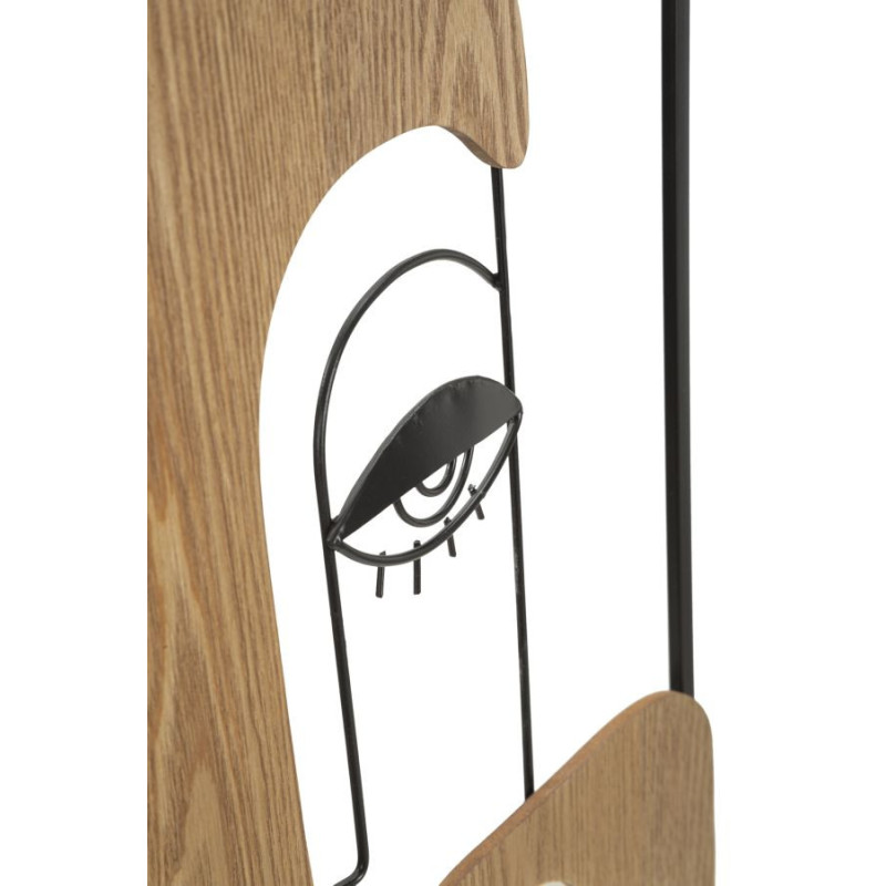 Déco murale originale 3 Visages abstraits 38x89 en Métal Noir Bois Naturel Picassy 