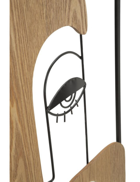 Déco murale originale 3 Visages abstraits 38x89 en Métal Noir Bois Naturel Picassy 