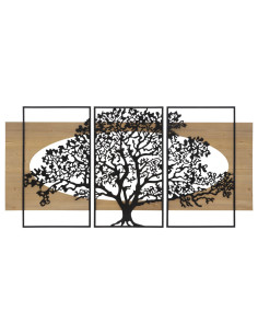Grande Déco murale originale triptyque Arbre 176x90 en Métal Noir Bois Naturel Arvan 