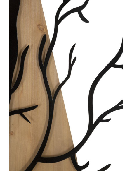 Grande Déco murale originale 4 panneaux oiseaux sur branche 50x200 en Métal Noir Bois Naturel Zelia 